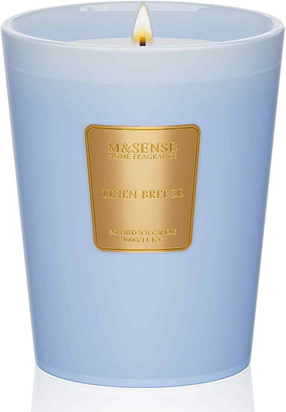 M&SENSE Linen Breeze Scented Natural Soy Wax Candle, 14.1oz 60 Hours Long Lasting Slow Burning