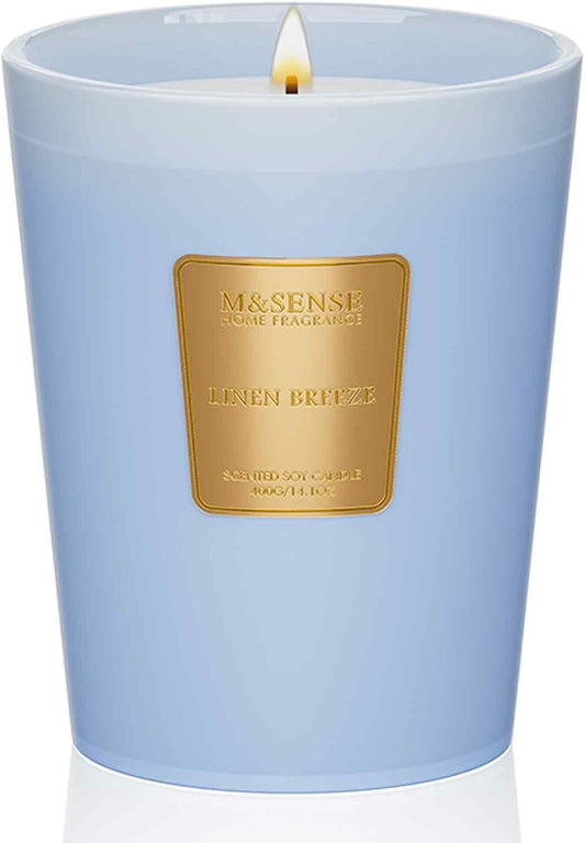 M&SENSE Linen Breeze Scented Natural Soy Wax Candle, 14.1oz 60 Hours Long Lasting Slow Burning