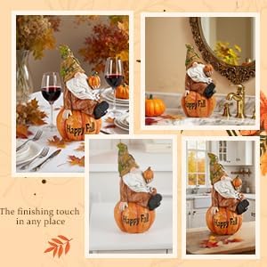 Topadorn Fall Garden Gnome Figurine Sitting on Pumpkin Statue Autumn Harvest Garden Gnomes Statue