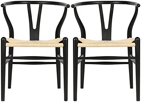 Wishbone Chair Natural Solid Wood Dining Chair/Hans Wegner Y Chair Rattan and Wood Accent Armrest