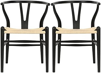 Wishbone Chair Natural Solid Wood Dining Chair/Hans Wegner Y Chair Rattan and Wood Accent Armrest