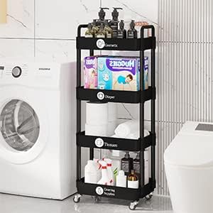Laiensia 4-Tier Rolling Cart with Wheels,Multifunction Utility Storage carts, Kitchen Storage