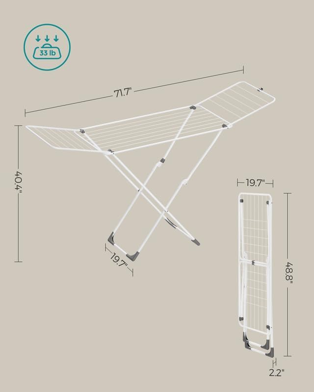 SONGMICS Clothes Drying Rack, Metal Laundry Drying Rack, Foldable, Space-Saving, Free-Standing
