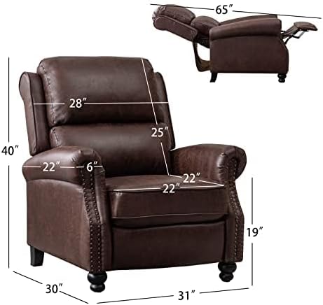 CANMOV Pushback Recliner Chair Faux Leather Armchair Push Back Recliner with Rivet Decoration