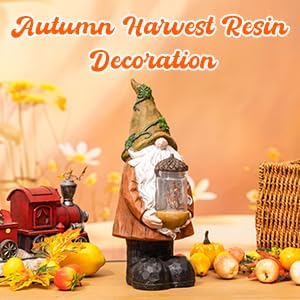 Topadorn Fall Garden Gnome Statue Light, Autumn Harvest Gnome Figurine with Pine Cone on Hand for