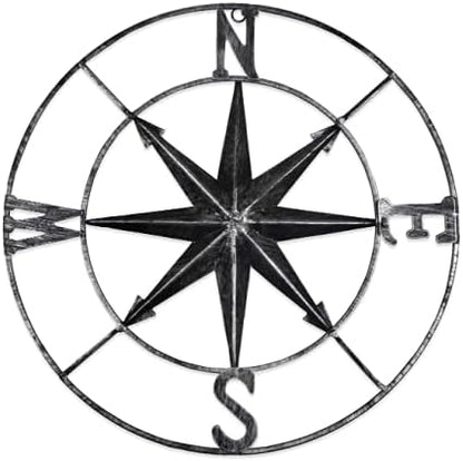 aboxoo Round Metal Compass Decorative Compass Metal Wall Art Hanging Wall Sculpture 22.8 Inch Black
