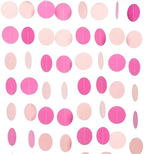 WEVEN Pink Paper Garland Circle Dots Party Garland Streamer Backdrop Hanging Decorations, 2.5" in