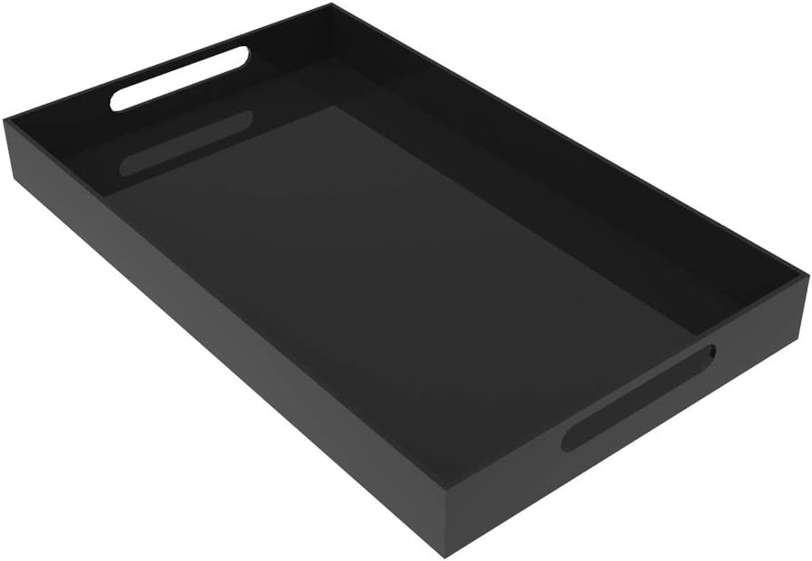 Black Acrylic Serving Tray for Vanity, Bathroom, Ottoman, Organizer and Decor with Handles