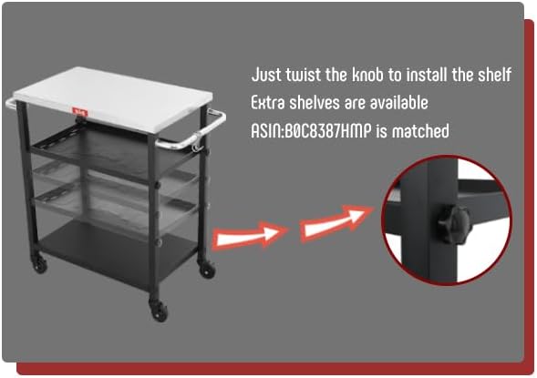 3-Shelf Grill Table,Pizza Oven Stand with Adjustable Shelf, Movable Grill Cart, for Outside,Outdoor