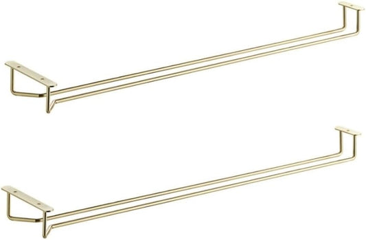 Soro Essentials- 24" Glass Hanging Stemware Rack Brass Plated Set of 2- Wine Glass Hangers Under