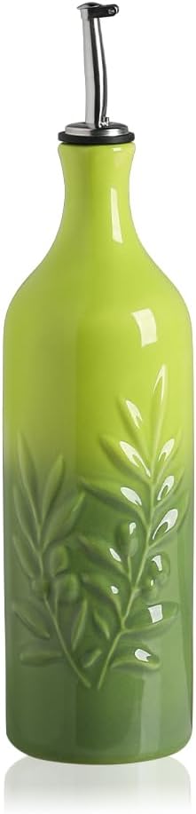 Sweejar Large Ceramic Olive Oil Dispenser Bottle, 24 Oz Relief Opaque Oil Cruet Protects Oil To