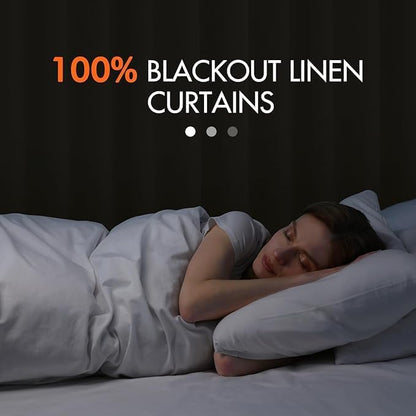 MIULEE 100% Blackout Curtains 120 Inch Long 2 Panels for Bedroom, Thick Luxury Faux Linen Black Out