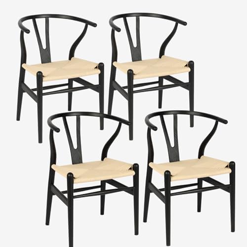 Wishbone Chair Natural Solid Wood Dining Chair/Hans Wegner Y Chair Rattan and Wood Accent Armrest
