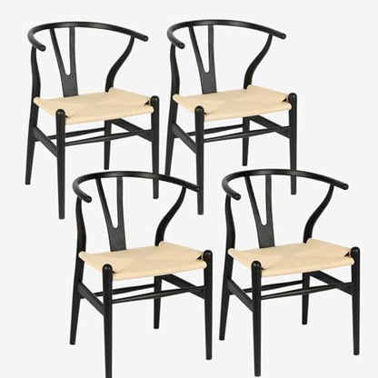 Wishbone Chair Natural Solid Wood Dining Chair/Hans Wegner Y Chair Rattan and Wood Accent Armrest