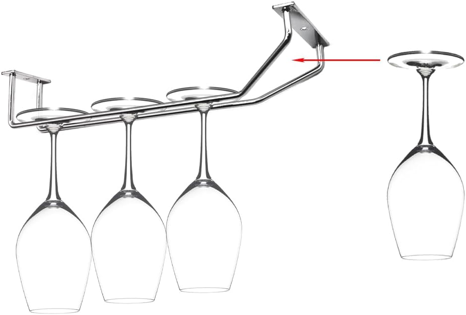 10.8 Inch Wine Glass Rack, Under Cabinet Wine Glass Holder, Wine Glass Hangers Under Shelf, Chrome