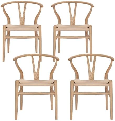Wishbone Chair Natural Solid Wood Dining Chair/Hans Wegner Y Chair Rattan and Wood Accent Armrest