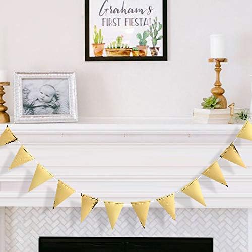 40Ft Gold Party Decoration Triangle Flag Banner Double Sided Metallic Paper Pennant Bunting Garland