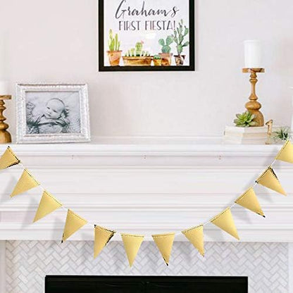 40Ft Gold Party Decoration Triangle Flag Banner Double Sided Metallic Paper Pennant Bunting Garland