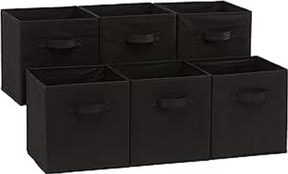 Amazon Basics Collapsible Fabric Storage Cubes Organizer with Handles, Sturdy, Black