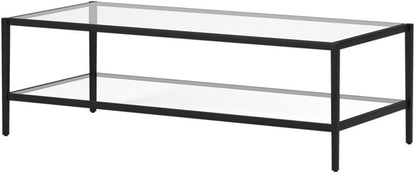 Henn&Hart 54" Wide Rectangular Coffee Table with Glass Shelf in Blackened Bronze, Modern coffee