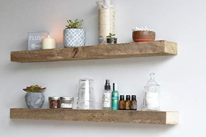 Urban Legacy Reclaimed Barnwood Planks | Floating Shelves for Wall w/Flush Mount Shelf Bracket Set