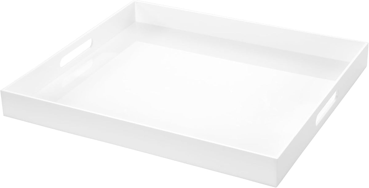 White Rectangular 18x20 Inches Acrylic Ottoman Tray Decorative Serving Tray with Cutout Handles