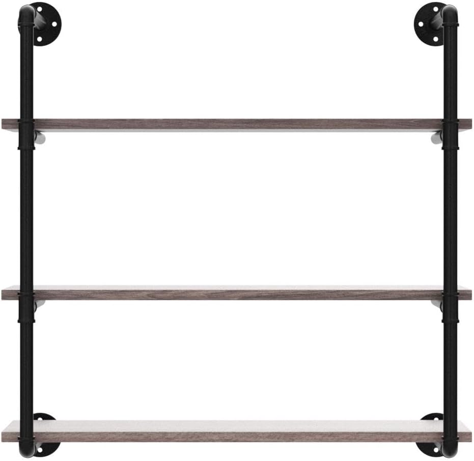 Industrial Pipe Shelving Wall Mounted,36in Rustic Metal Floating Shelves,Steampunk Real Wood Book