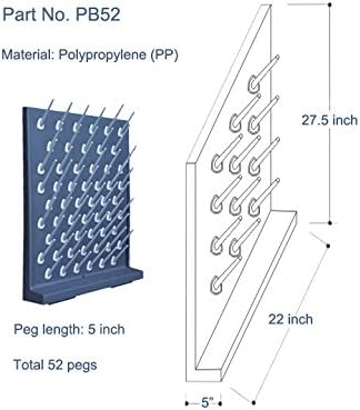 Pegboard Bench-top/Wall-Mount Laboratory Glassware Drying Rack with 52 Pegs - Black