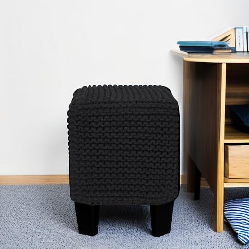 REDEARTH Cube Pouf Foot Stool Ottoman - Hand Knitted Poof - Cord Boho Pouffe - Home Décor - Stuffed