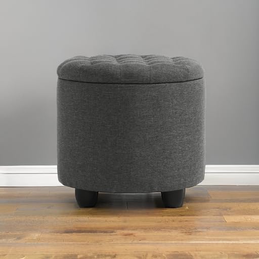 Furniliving 18.7inch Storage Round Ottoman, Footstools with Hidden Storage with Removable Lid