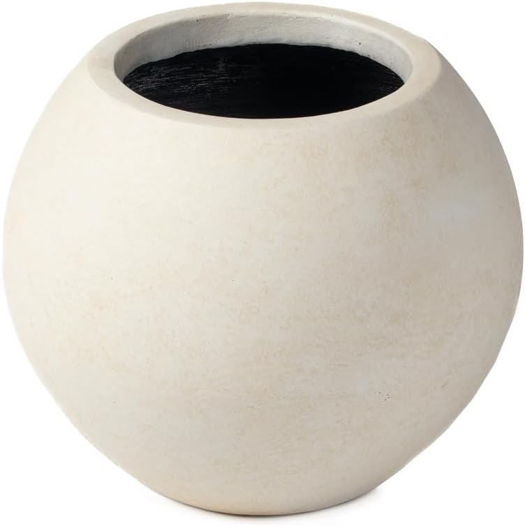 Ash & Ember Onyx 16" D Ceramic Indoor Outdoor Round Sphere Planter, Satin Ivory, Home Decor