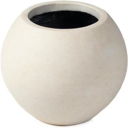 Ash & Ember Onyx 16" D Ceramic Indoor Outdoor Round Sphere Planter, Satin Ivory, Home Decor