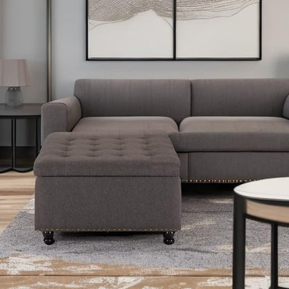 Tbfit Large Square Storage Ottoman Bench, Tufted Upholstered Coffee Table with Storage, Oversized
