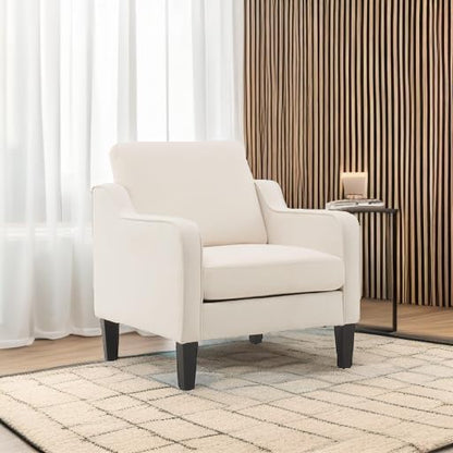 VINGLI Mid Century Modern Accent Chair, Beige Fabric Accent Chairs for Living Room Upholstered