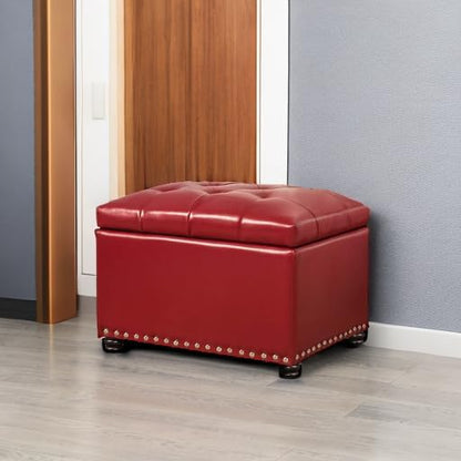 Joveco Leather Storage Ottoman, 24" Rectangle Square Bench Foot Rest Stool for Bedroom Living Room