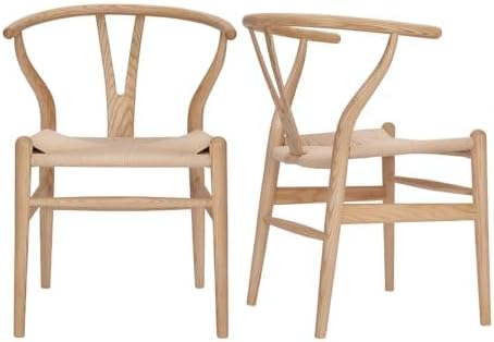 Wishbone Chair Natural Solid Wood Dining Chair/Hans Wegner Y Chair Rattan and Wood Accent Armrest