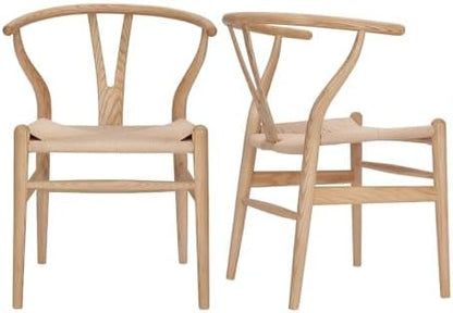Wishbone Chair Natural Solid Wood Dining Chair/Hans Wegner Y Chair Rattan and Wood Accent Armrest