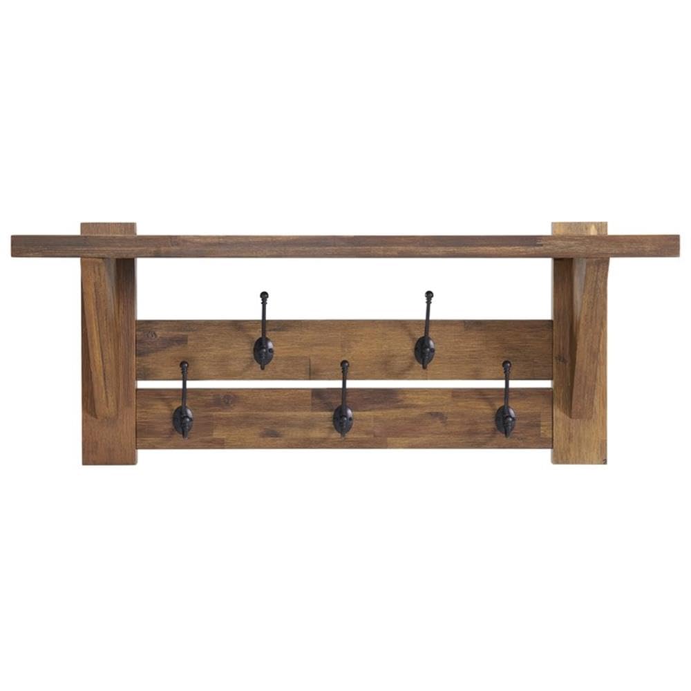 Alaterre Bethel Rustic Solid Wood Bench & Wall Mounted Coat Rack, Natural