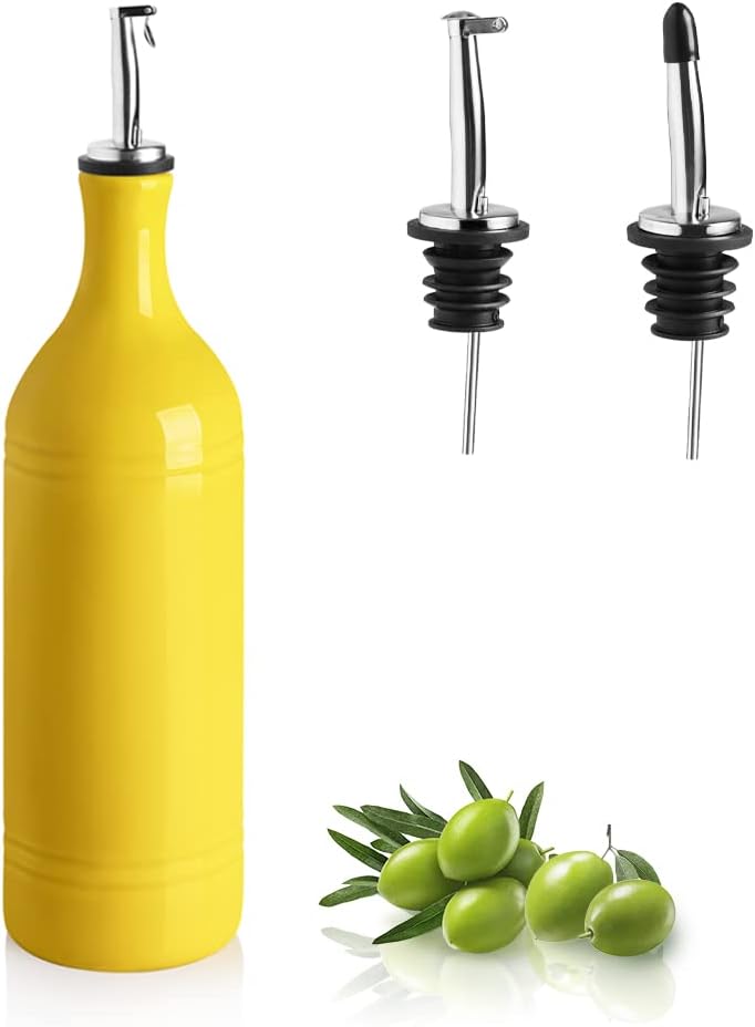 Sweejar Large Ceramic Olive Oil Dispenser Bottle, Opaque Oil Cruet Protects Oil to Reduce
