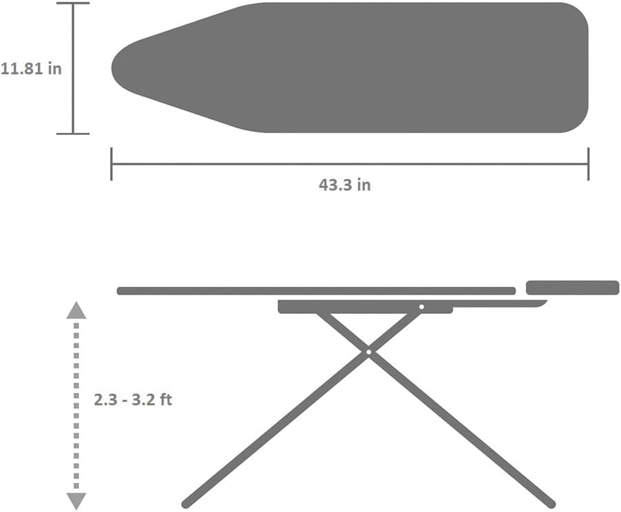 Brabantia Size A Compact Small Ironing Board (43x12 in) 7 Height Options, Adjustable Steam Iron