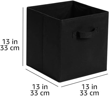 Amazon Basics Collapsible Fabric Storage Cube Bins Organizer with Handles, Sturdy, Black