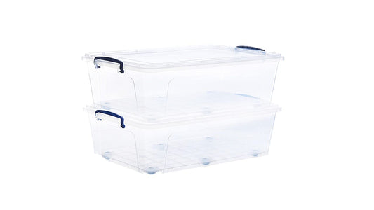 Superio Under Bed Storage Containers with Wheels (2 Pack), Flat Clear Storage Bin Stackable Large