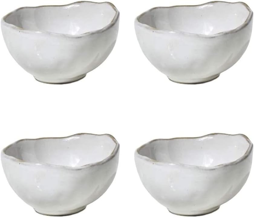 Serene Spaces Living Set of 4 Extra Small Free-Form Edge Glazed Ceramic Bowl, Centerpiece for