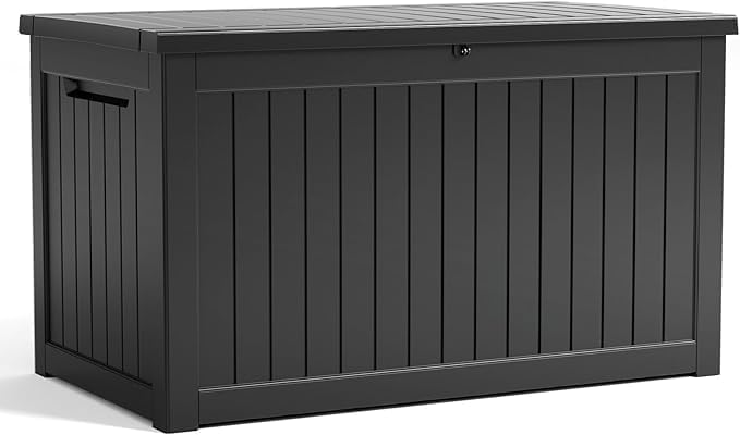 230 Gallon Resin Deck Box, Lockable Patio Outdoor Storage Box for Furniture, Garden Tools and Tools