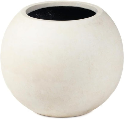 Ash & Ember Onyx 24" D Ceramic Indoor Outdoor Round Sphere Planter, Satin Ivory, Home Décor