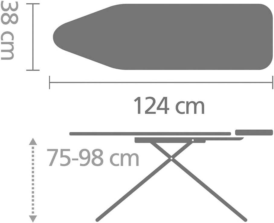 Brabantia Size B Ironing Board (49x15 in) 7 Height Options, Adjustable Steam Iron Rest Holder