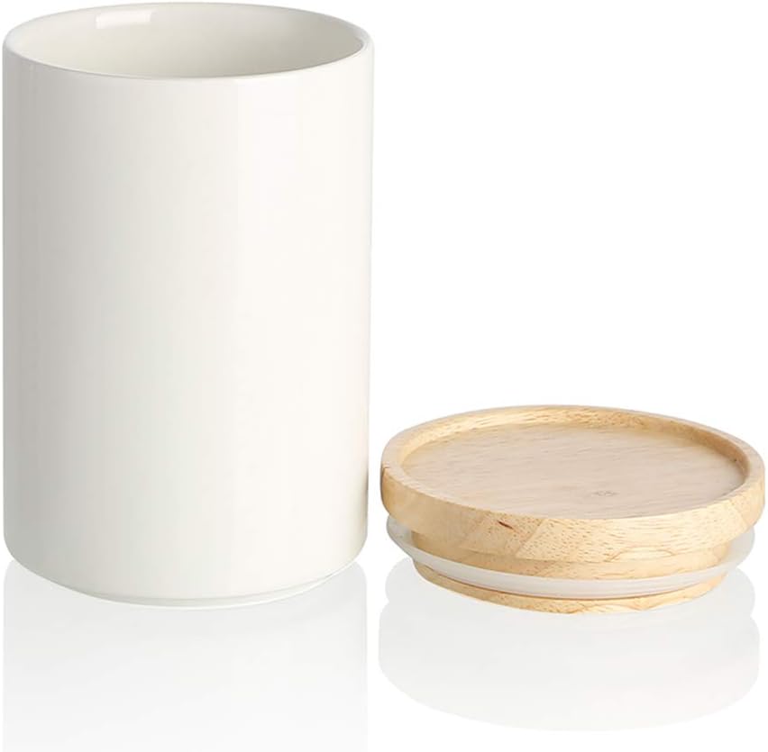 Sweejar Kitchen Canisters Ceramic Food Storage Jar, Stackable Containers with Airtight Seal Wooden
