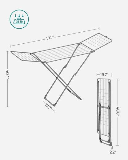 SONGMICS Clothes Drying Rack, Metal Laundry Drying Rack, Foldable, Space-Saving, Free-Standing