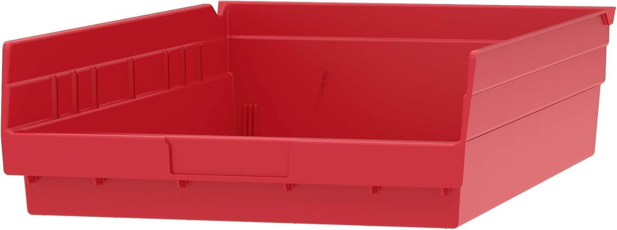 Akro-Mils 30178 Heavy Duty Plastic Shelf Bins, 18"x 11"x 4", Red, 12-Pk