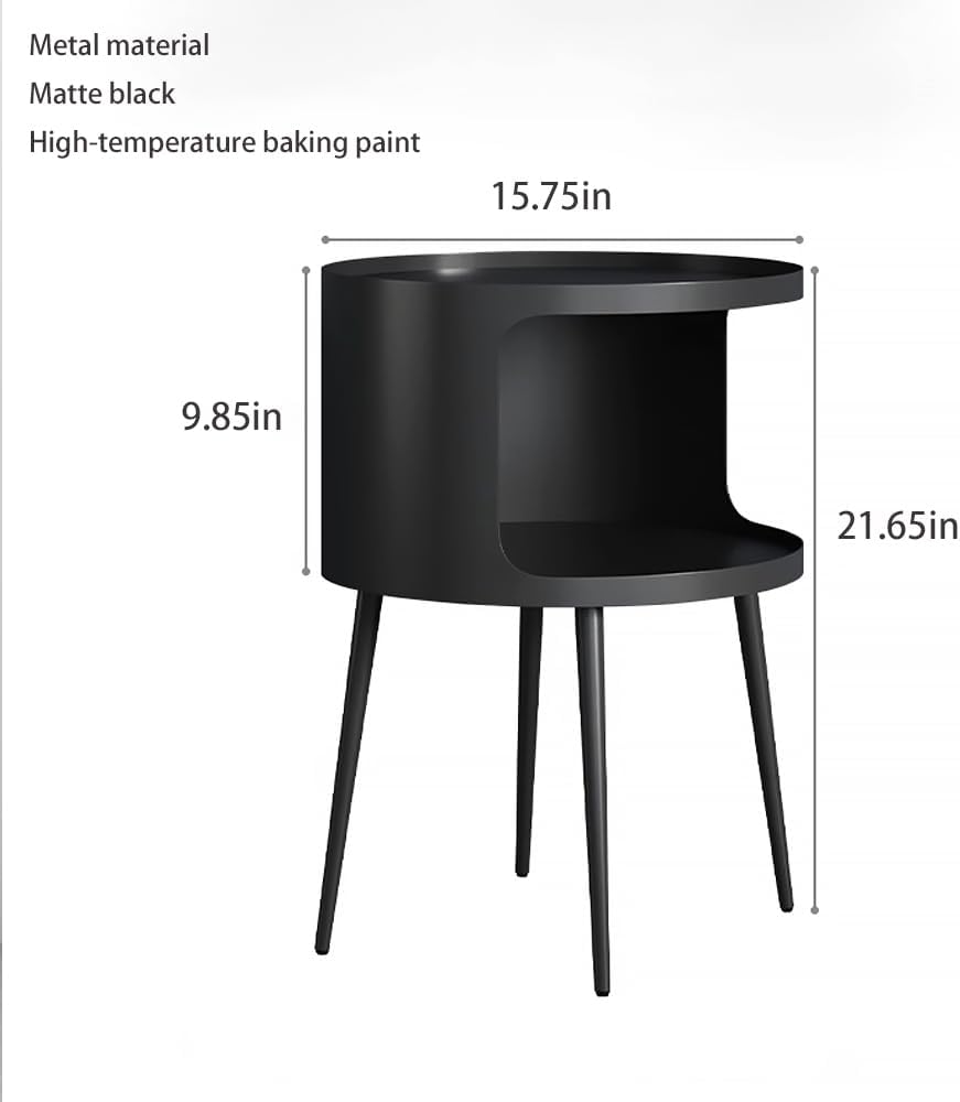 Modern Side Table,Round end Table with Open Storage,Metal nightstand,Bedside Table for Living